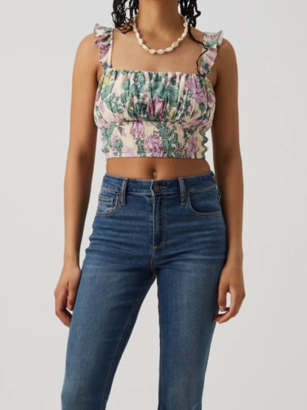 Abercrombie and Fitch Ruffle Floral Crop Tank